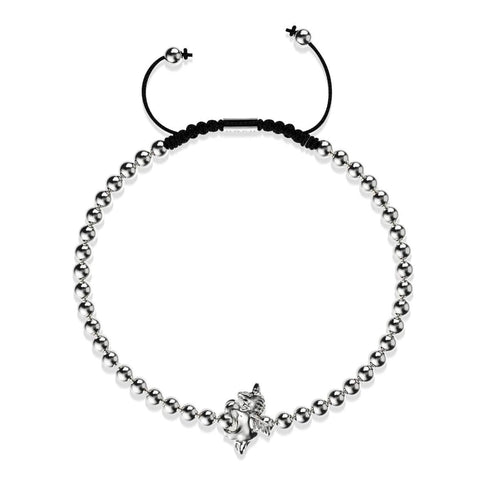 Pégase | Argent | Bracelet à breloques en macramé licorne ailée